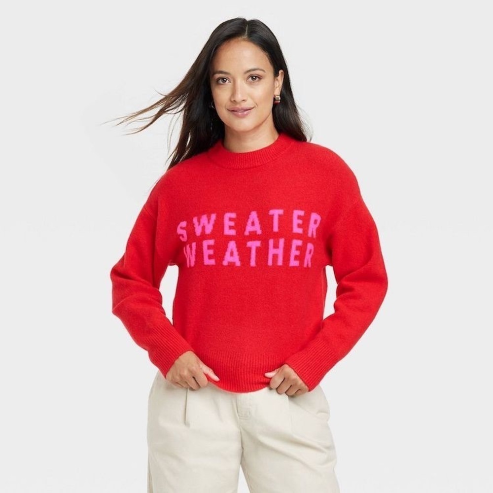 A New Day NWOT Red & Pink Crew Neck Sweater Women’s Size Small